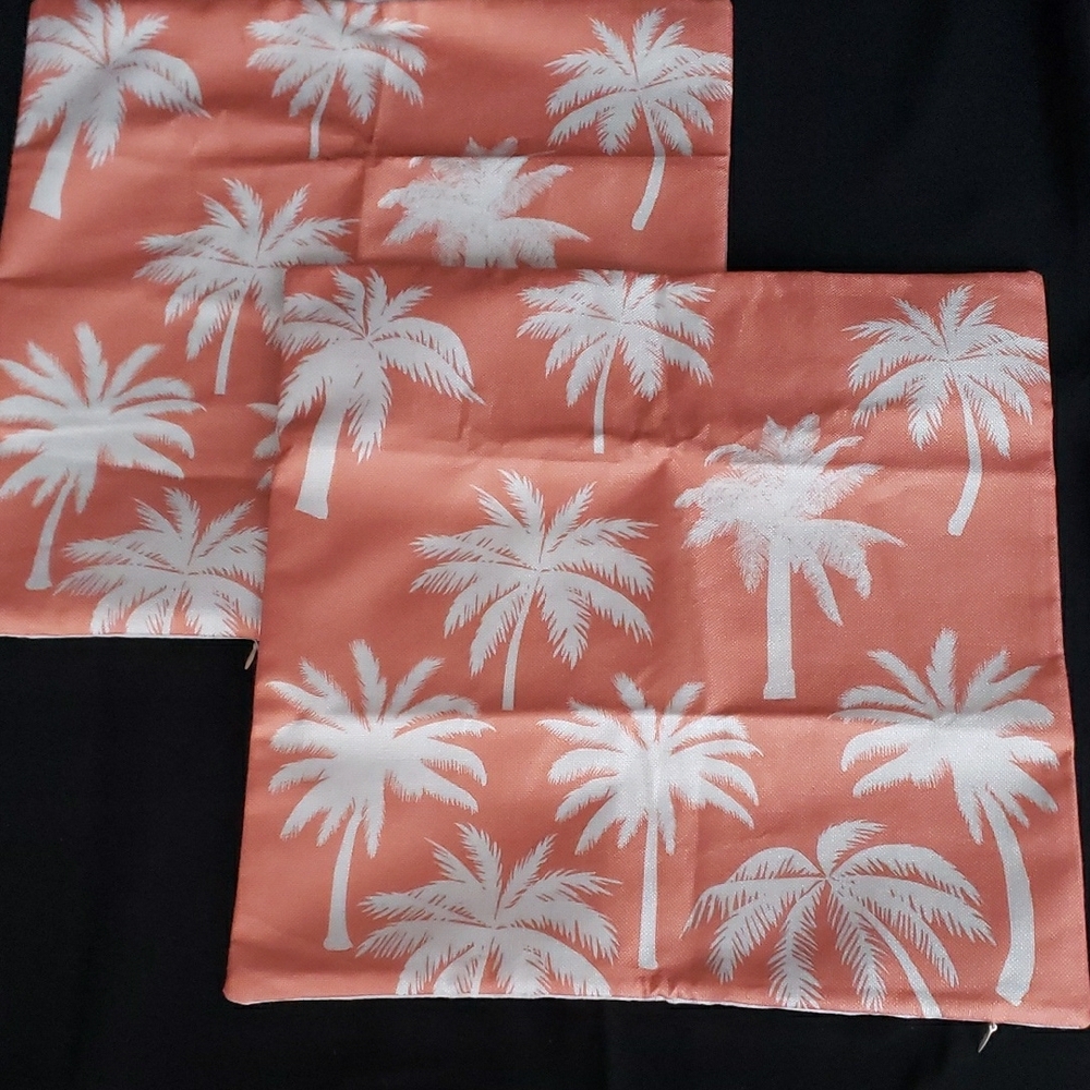 Palm Tree Pillow Covers In Coral And Beige